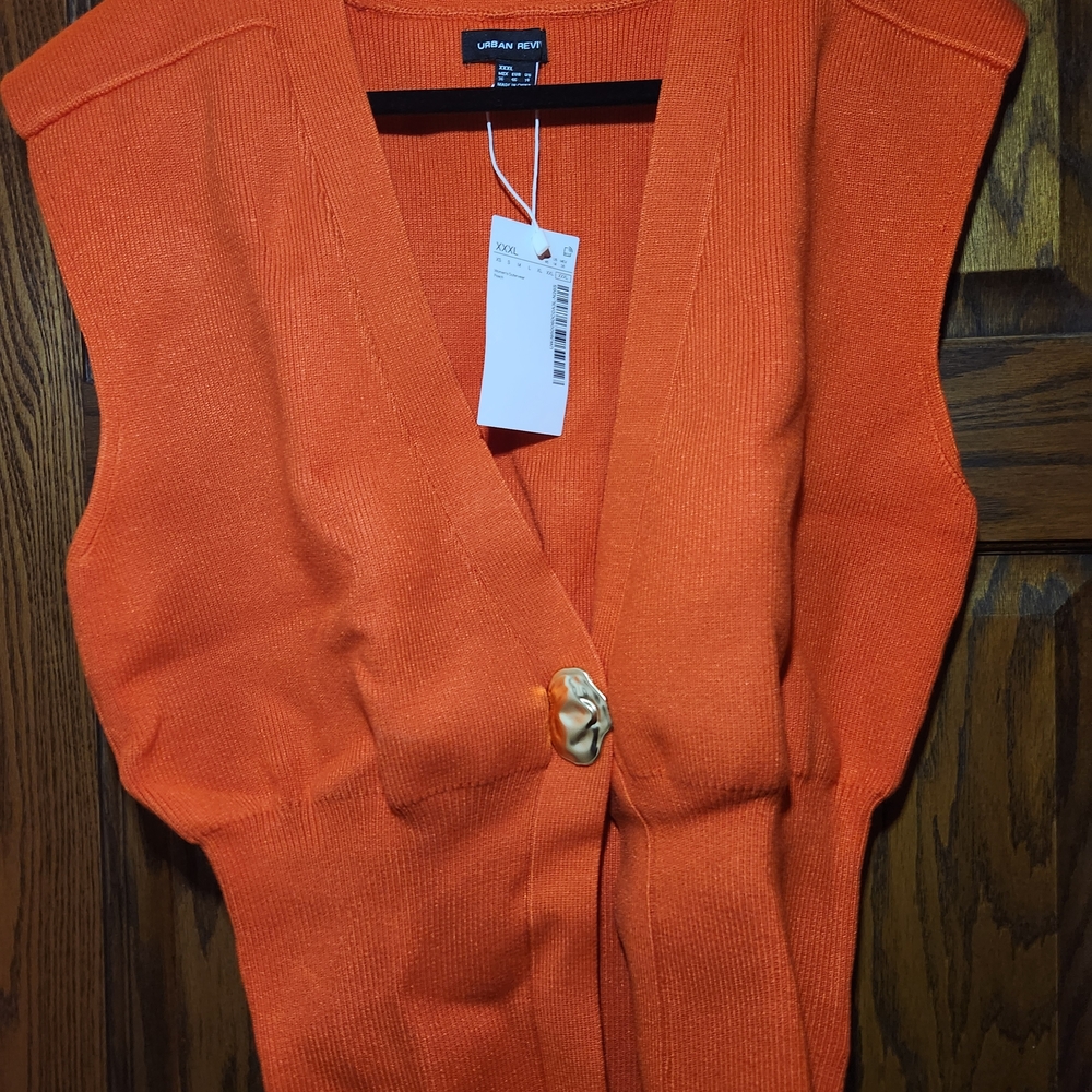 Vibrant Orange V-Neck Blouse - Picture 2 of 3
